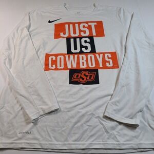 Nike‎ Oklahoma State Cowboys T Shirt Long Sleeve Dri Fit White Mens Large OSU
